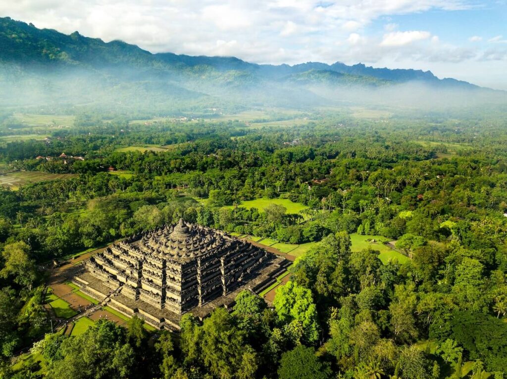 aerial view of Borobodur Temple in Yogyakarta