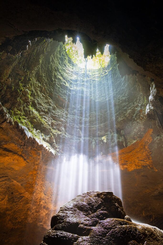 inside Jomblang CAve in Yogyakarta