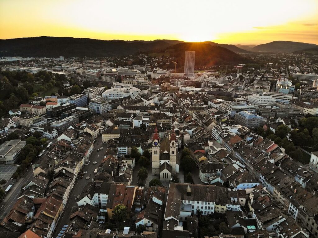 aerial view of Winterthur downtown