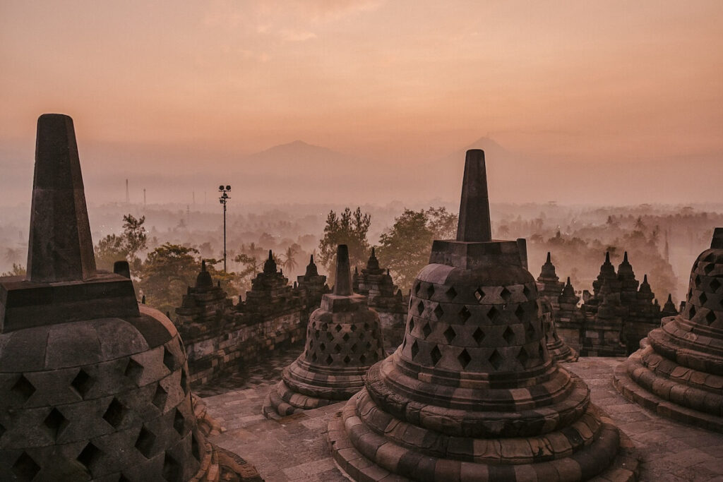 sunrise over the Borobodur Temple in Yogyakarta