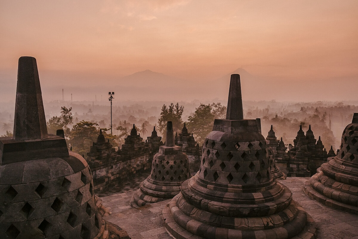 sunrise over the Borobodur Temple in Yogyakarta