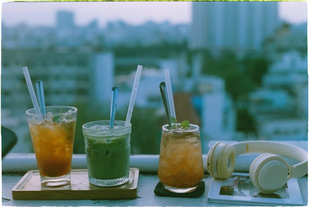variety of drinks in rooftop bar in Ho Chi Minh