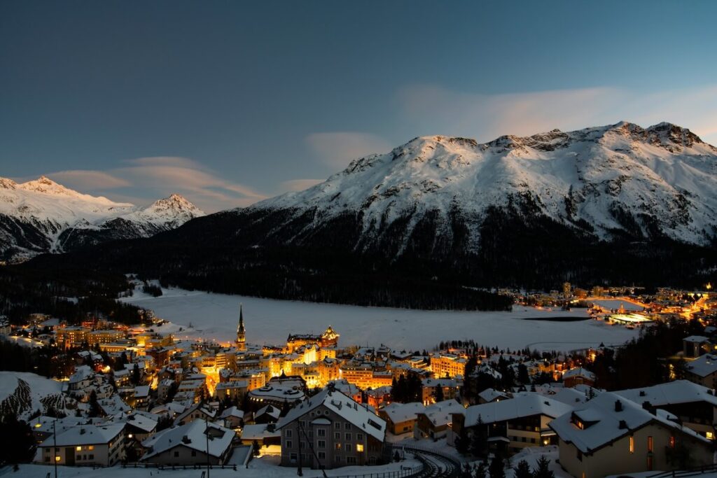 the snow-covered Engadin Valley in St. Moritz