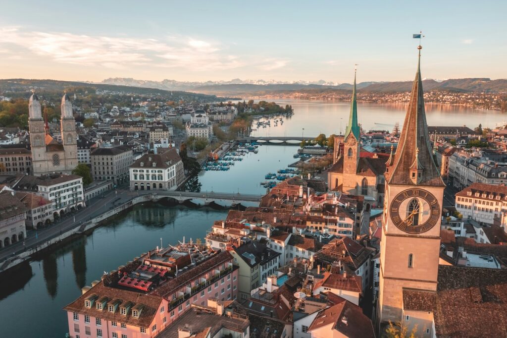 aerial view of Zurich during golden house
