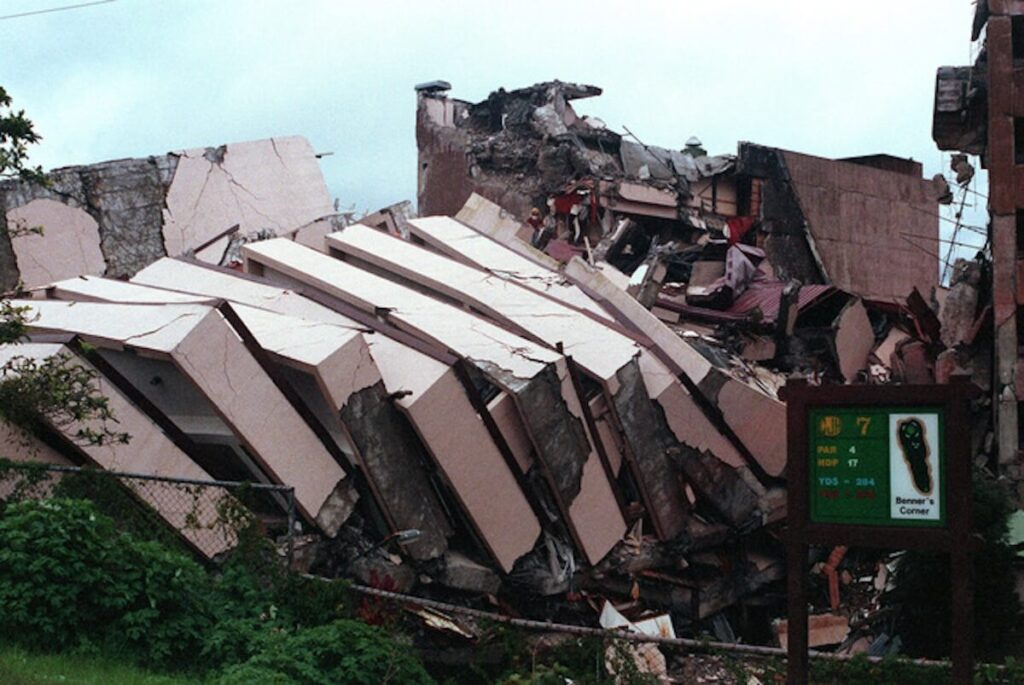 destroyed Hyatt Hotel in Baguio after the 1990 earthquake