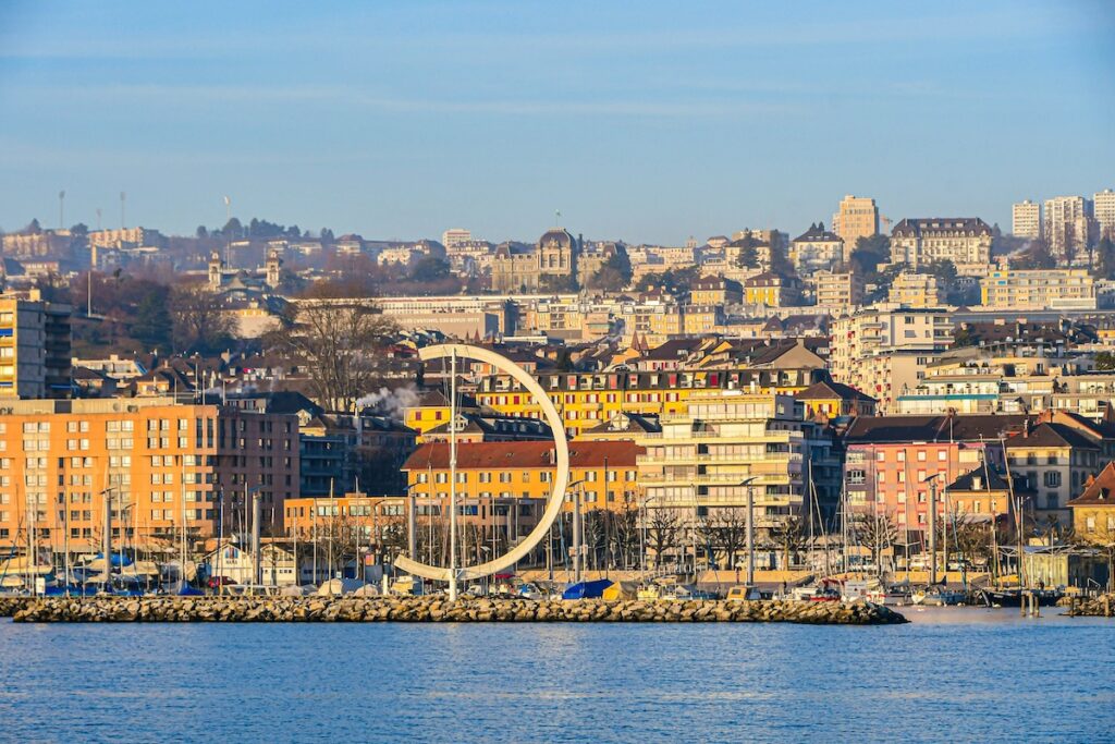 panoramic view of Lausanne from Lake Geneva