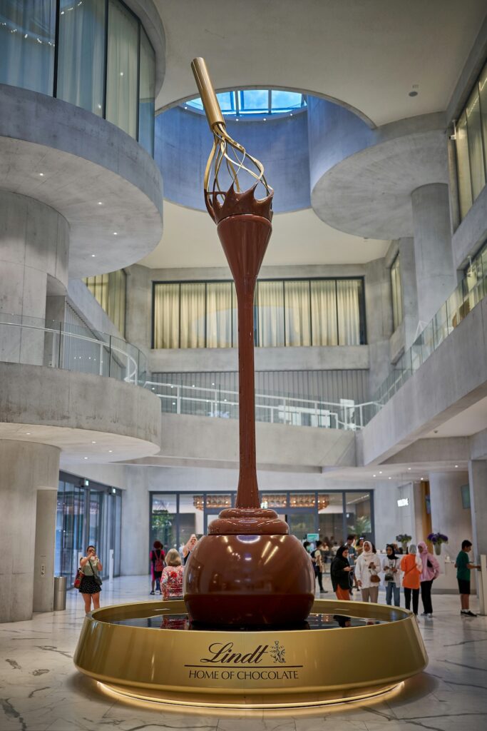 massive chocolate fountain at the Lindt Home of Chocolate