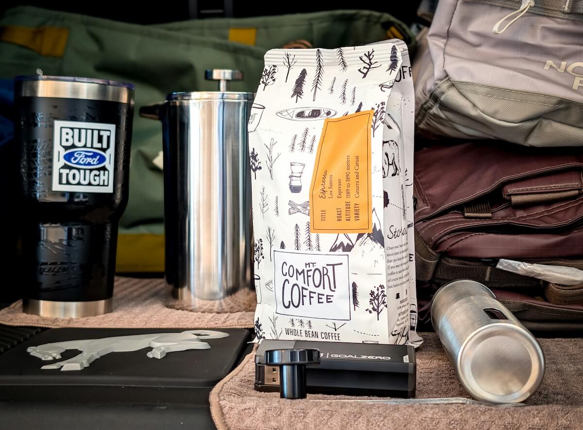 travel coffee gear and packed coffee