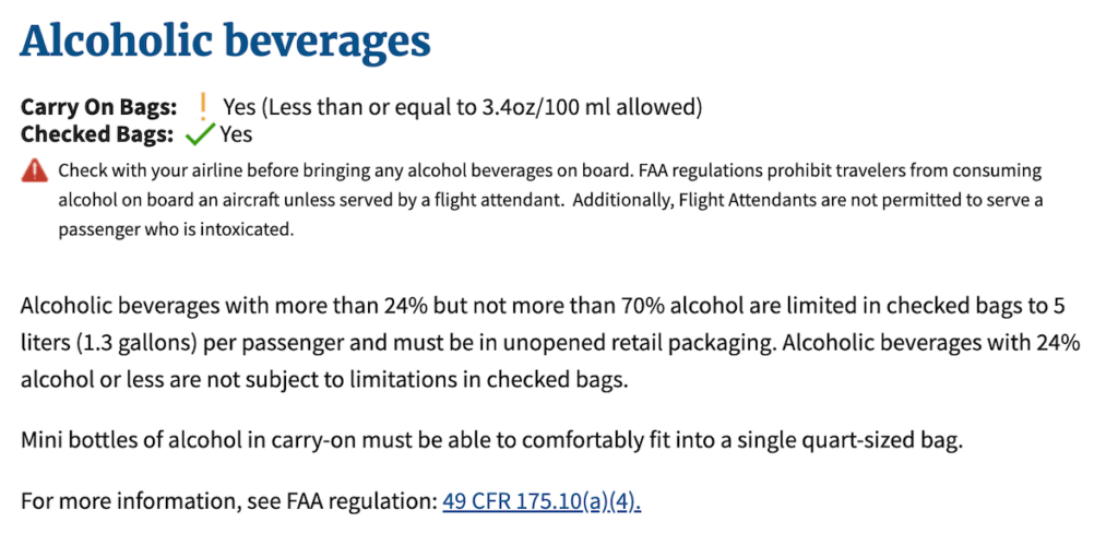 TSA rules on alcoholic beverages