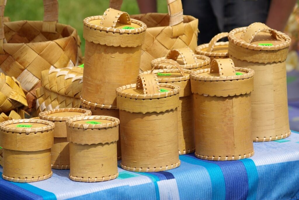 birch bark baskets on display