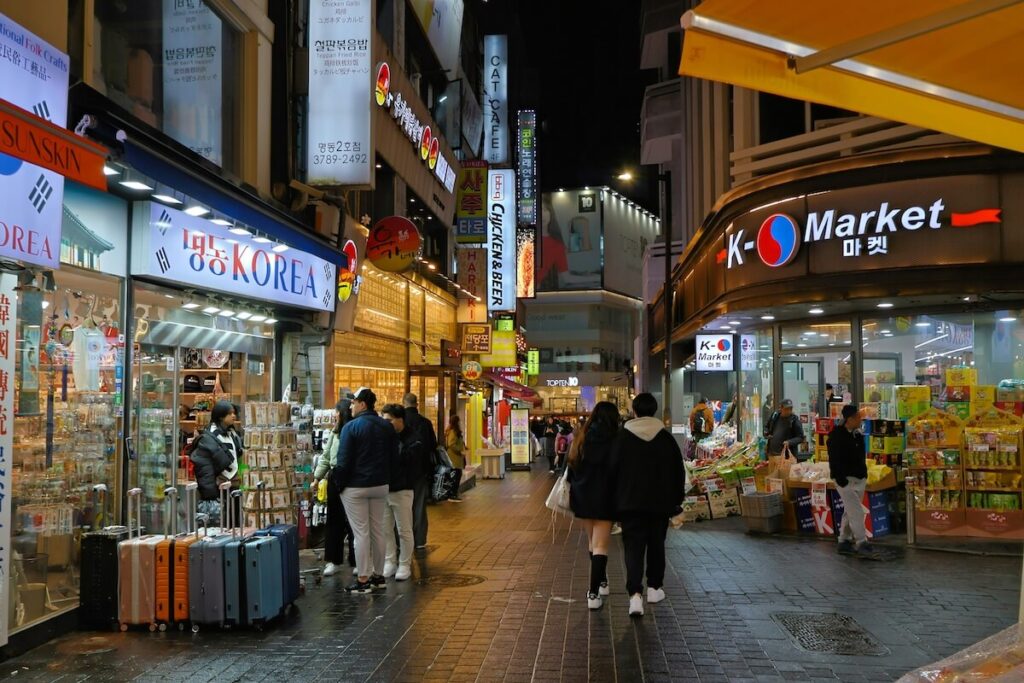 busy shopping street in Seoul