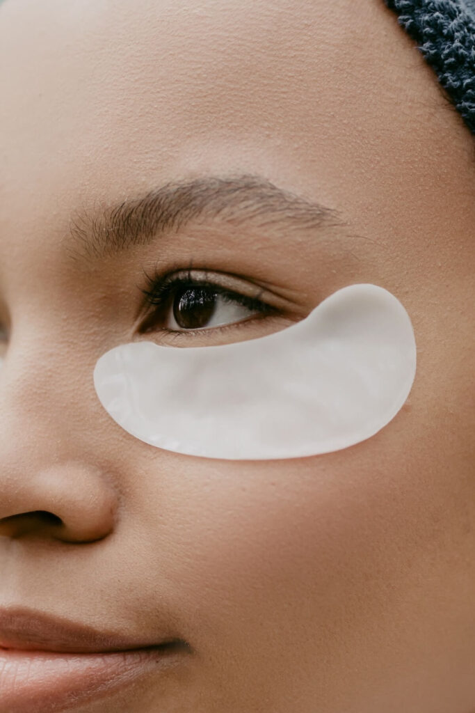 close-up of under-eye hydrogel patch
