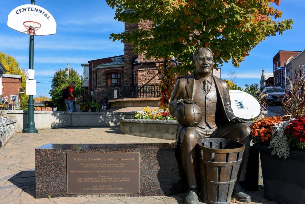 Statue of James Naismith, inventor of basketball, in his hometown of Almonte, Canada