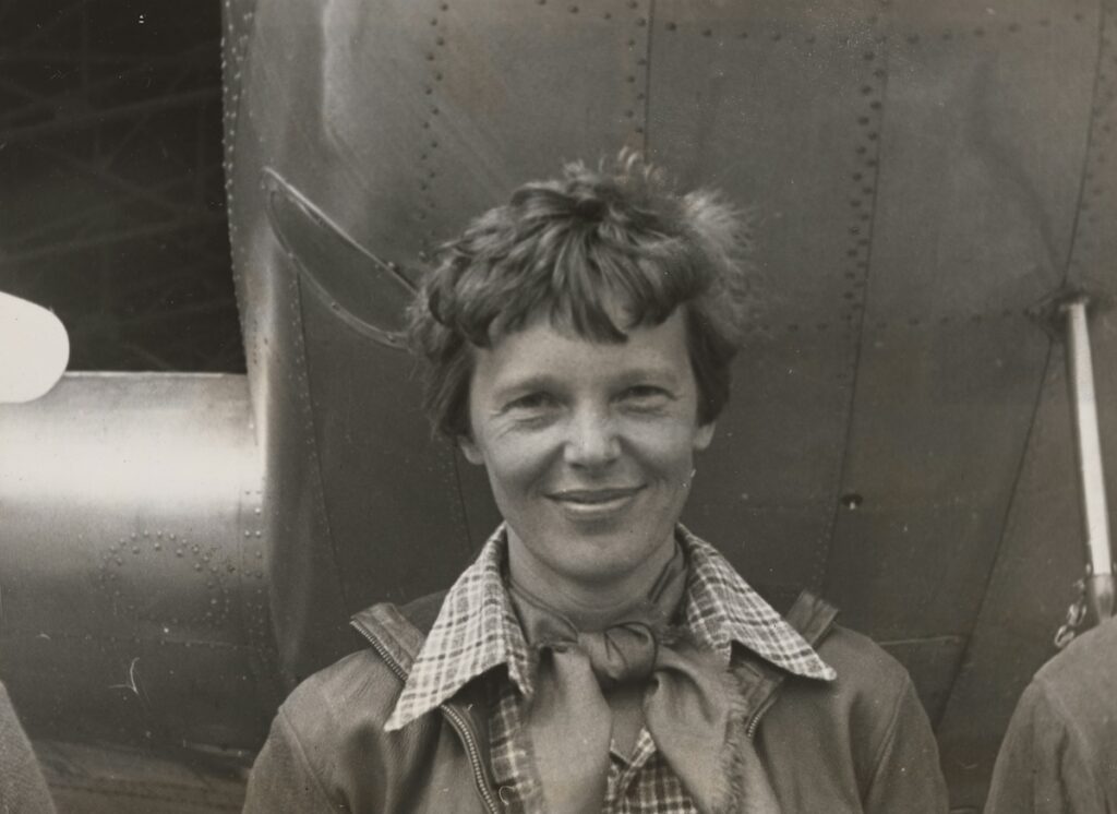 black and white photo of Amelia Earhart