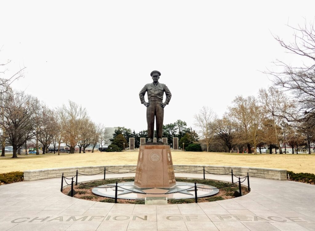 statue of Dwight Eisenhower in Dwight D. Eisenhower Presidential Library, Museum, and Boyhood Home in Abilene