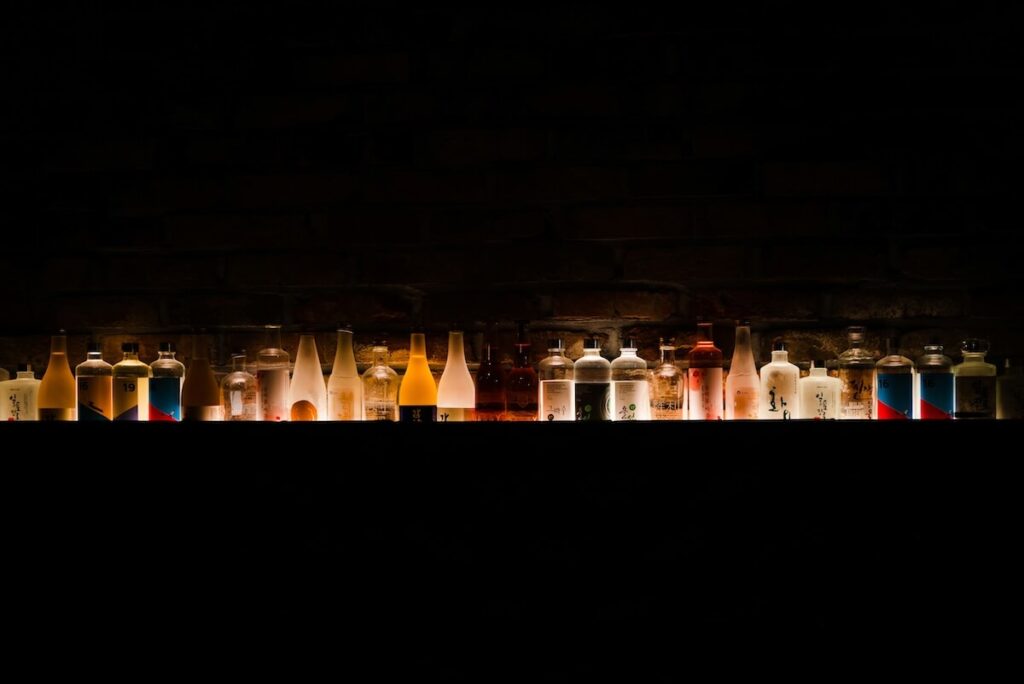 group of liquor bottles