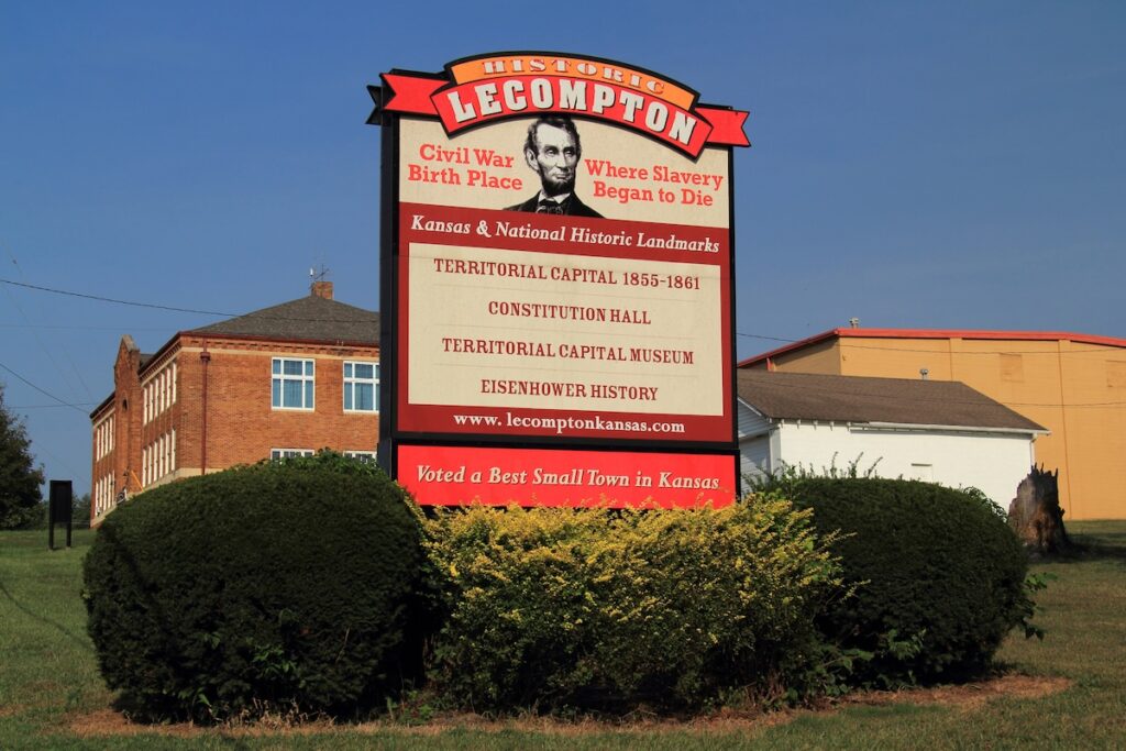 welcome sign in Lecompton, Kansas