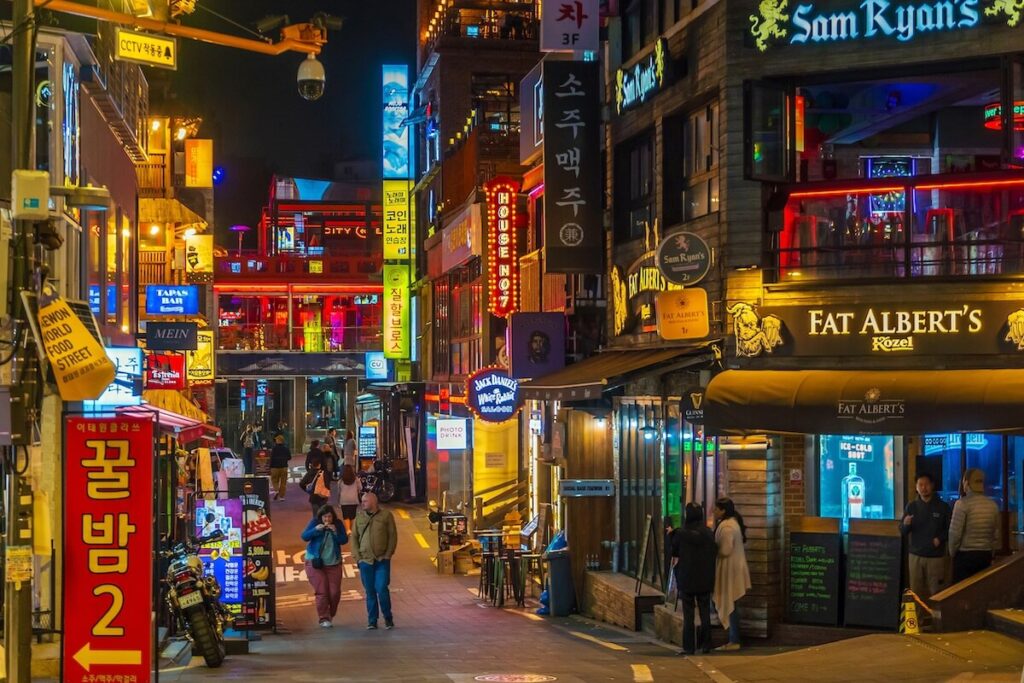 nighttime scene in Itaewon district