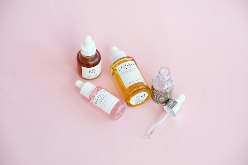 bottles of various Korean beauty products