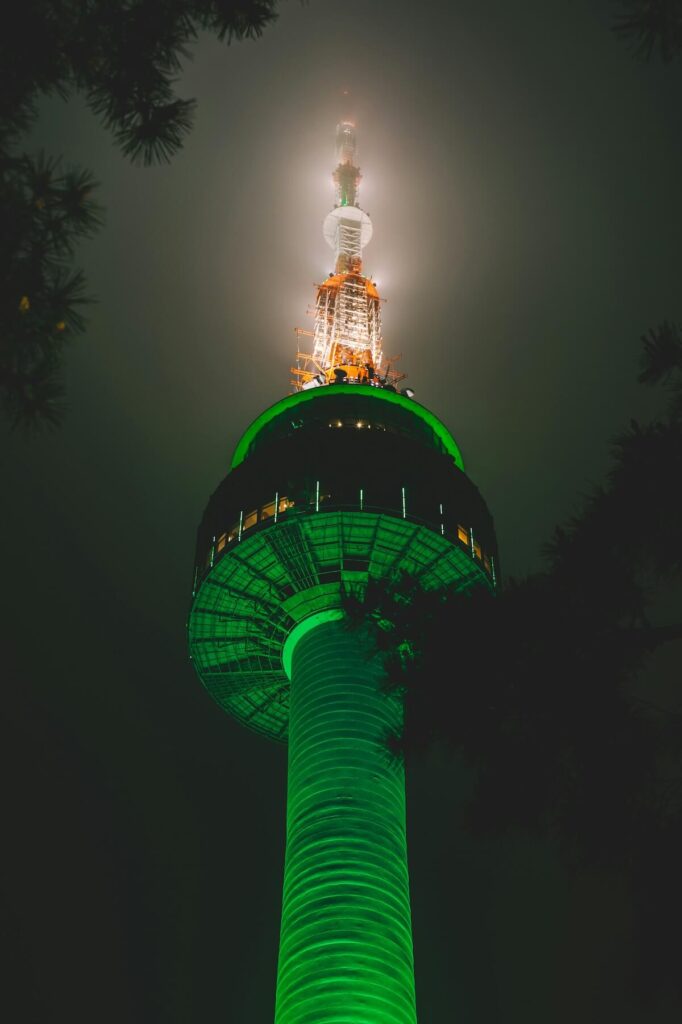 N Seoul Tower lit up at night