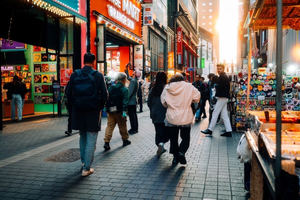 people in shopping street in Seoul